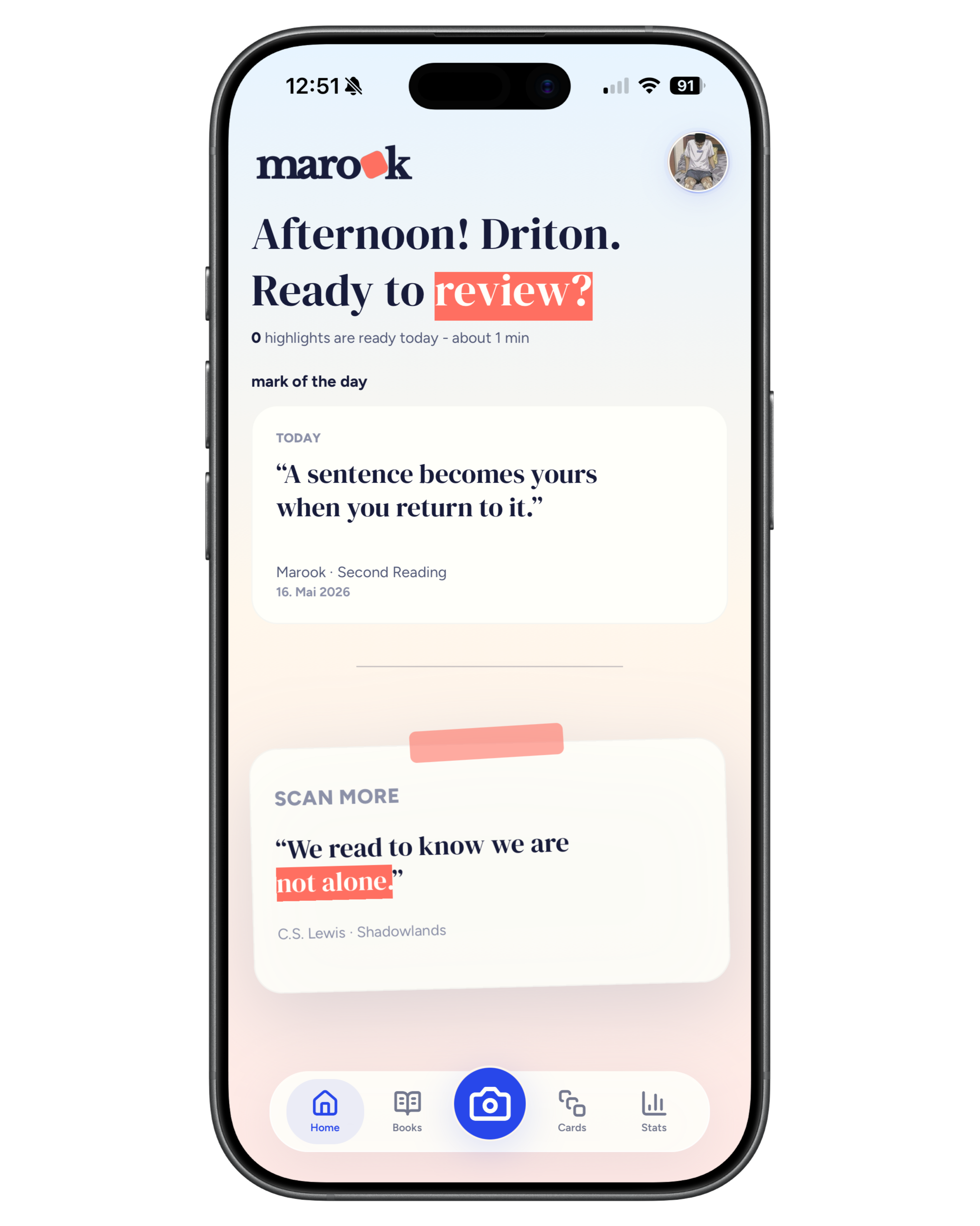 Marook home screenshot on iPhone