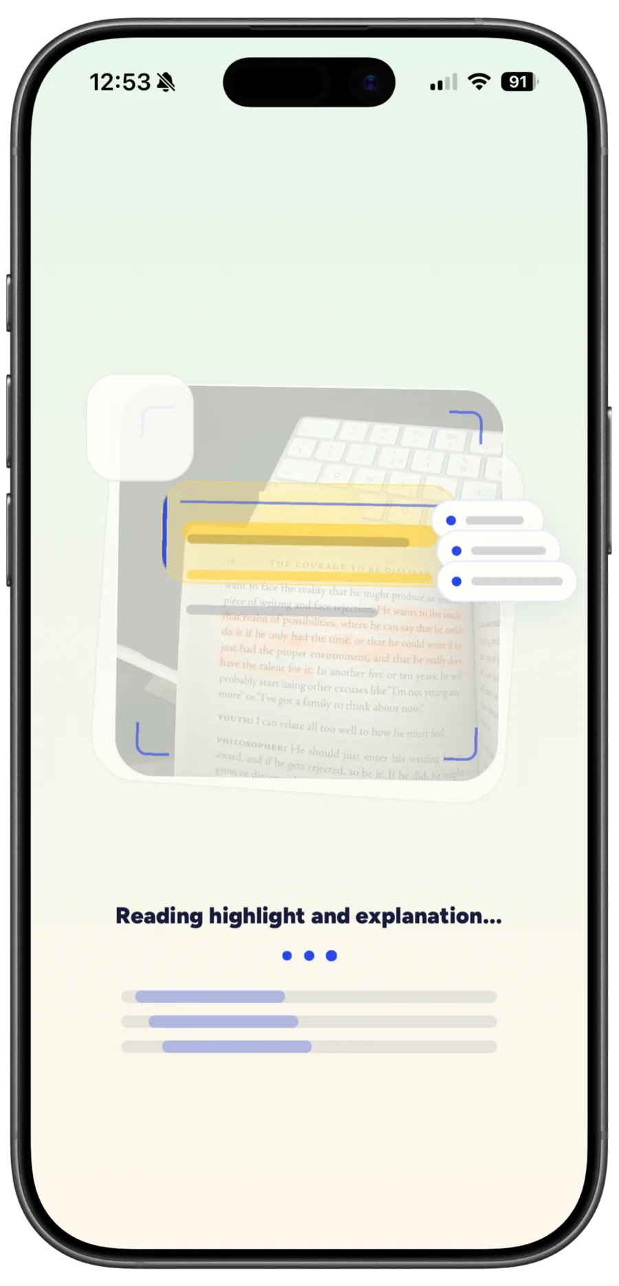 Marook scanning a highlighted book page